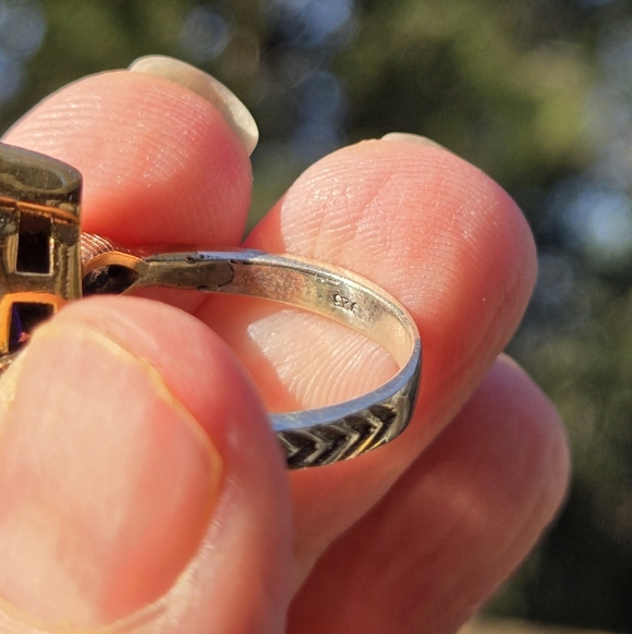 Sapphire HUGE 10K Marquise &Topaz Sterling Gold & Bronze Ring Sz8.5 - Picture 6 of 8